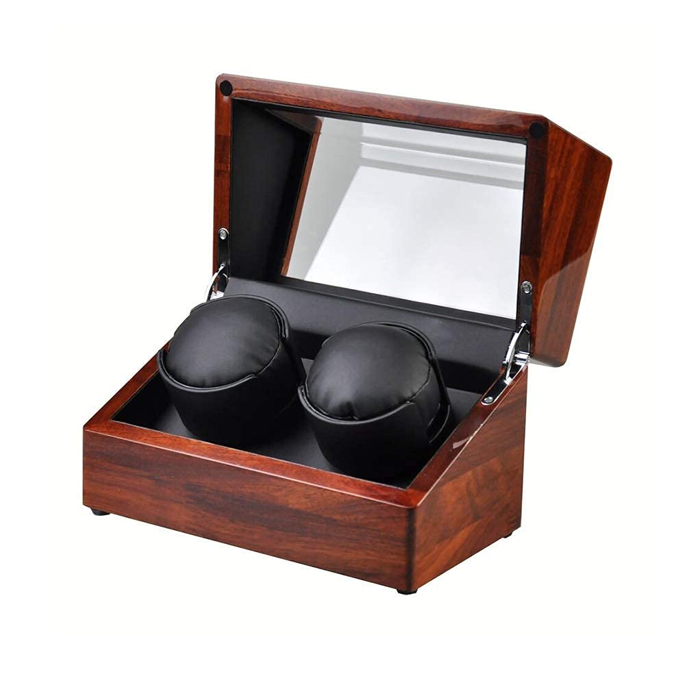 QUSYZD Watch Wooden Double Watch Winder, PU Leather, 4 Rotation Modes, Extremely Silent Motor, Fit Lady and Man Watches,