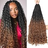 QQPIKHU 24 Inch Goddess Box Braids Crochet Hair Mix Protein Fiber Pre Looped Crochet Boho Braids Bohemian Hair with Curly Ends Crochet Goddess Braids Soft Curls for Women (#OT30, 10 Packs)