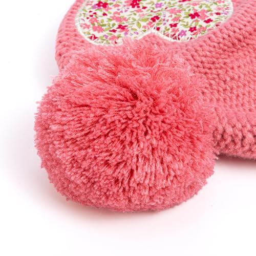 Girls Knit Pompom Beanie with Floral Heart Applique, Soft Fleece-Lined, Unique Design, Premium Quality (Kids 1-6 Years)2