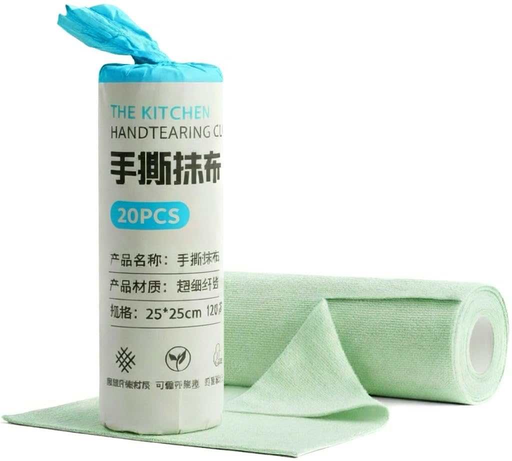 Microfiber Towel - 20 pieces - Kitchen Towel Roll & Cleaning Cloth & Premium Microfiber & Reusable Tear Away Cleaning Rag for Car Home Garage Bathroom - Easy Cleaning All Surfaces (Green)