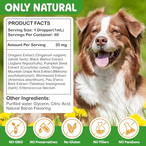 Bibonse Wurm-kur Hund Tropfen, Natürliche Wurm-kur für Hunde mit Probitika, Fördert Die Darmgesundheit, Immunitätsschub, Anti-para-siten, Geeignet für alle Hunde 60ml
