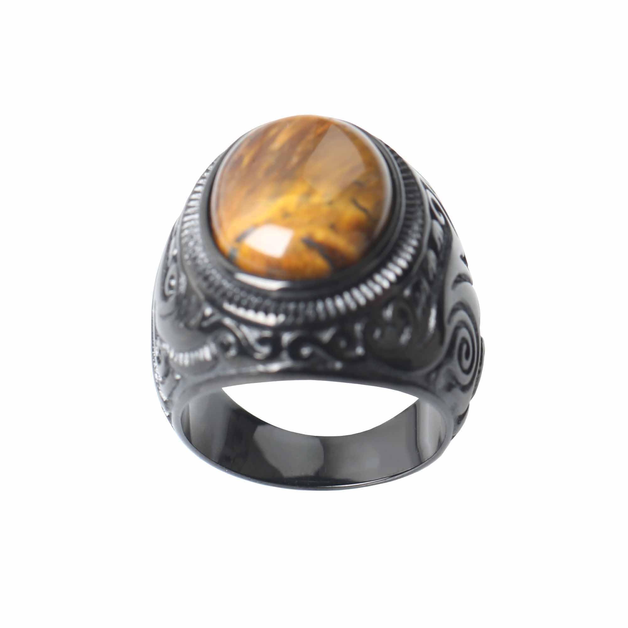 VELESAY Anello Uomo Acciaio Inossidabile Anelli Vintage Gotico Anello Chevalier Uomo Anello Rock Biker Punk Anello con Pietra Nera Anello