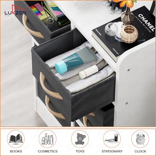 Image of Lukzer 8 Drawer Multipurpose Organizer with Fabric Storage Shelves - Engineered Wood & Fabric Storage Chest | Sturdy Wooden Frame | Elegant Dresser for Bedroom, Closet & Living Room (MR-028 /White)