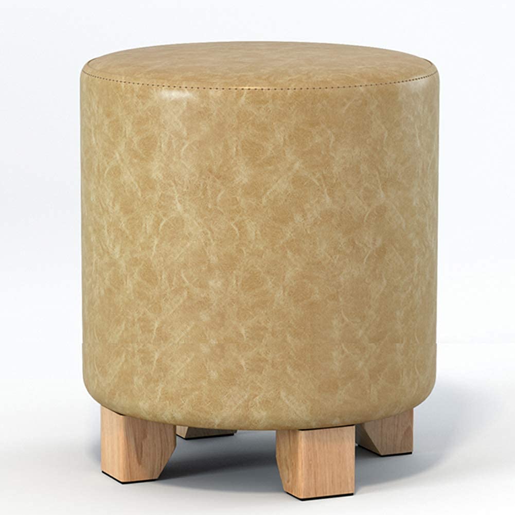 Repose-pieds en bois et pouf rond en similicuir chic 29x29x35cm