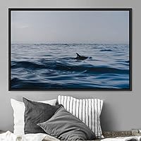 Framed Canvas Wall Art Swimming Free Cool Group Marine Life Multicolor Nautical Photography Realism Relax/Calm Whale - 16x24 inches