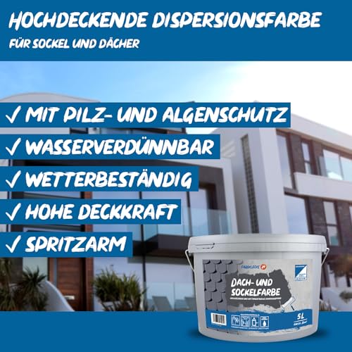 Farbklecks24 Dach und Sockelfarbe 5L ca. RAL 7016 Anthrazit Dispersionsfarbe, Dachfarbe - 2