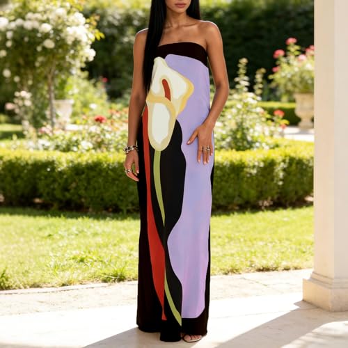 Image of Zwirelz Women Strapless Maxi Dress Boho Floral Print Flowy Long Tube Dress Off Shoulder Loose Beach Sundress