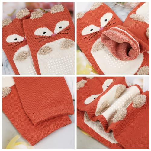 XEPST Pack of 3 Toddler Baby Leg Warmers, Cute Animal Pattern Long Legwarmers Knee Socks Baby Knee Protector Leg Sleeves Leggings for Baby Kids Toddlers Girls 0-3 Years, One Size (Fox)3