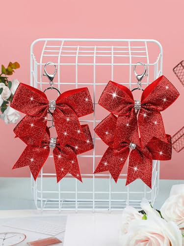 Image of Tondiamo Cheer Bow Keychain Cheer Keychain with Rhinestones Cheerleader Keyrings for Team Gift Cheerleading Sports Accessory