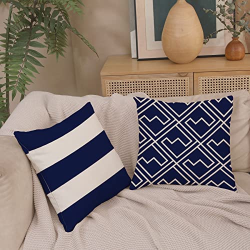 Wilproo Navy Blue Nautical Anchors Throw Pillow Covers 18 X 18 Inch Set Of 4, Geometric Blue Dots Cushion Cover Square Pillowcase Cotton Linen Outdoor For Sofa Couch Patio Home Decor #TOP6