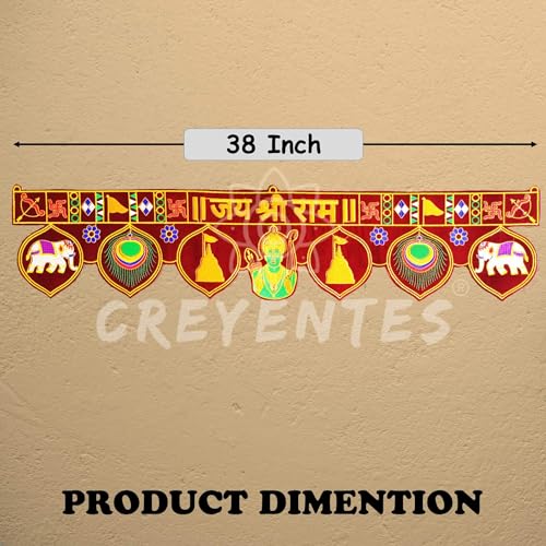 Image of CREYENTES Jay Shri Ram Toran, Toran For Door,Shri Ram Toran for Door, Ayodhya Wale, Bandanwar For Pooja, Festival, Temple, Embroidery Work