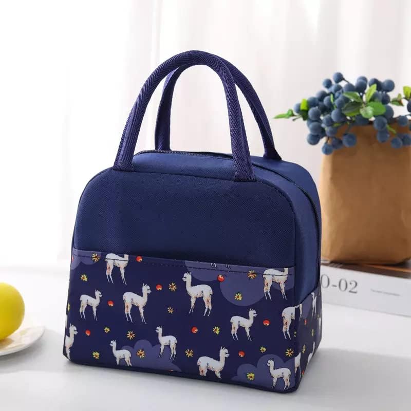Image of Insulated Lunch Bag for Office, School, Men, Women, Hot & Cold Lunch Box, Tiffin Pouch (White Alpca Lunch Bag (Half Print))