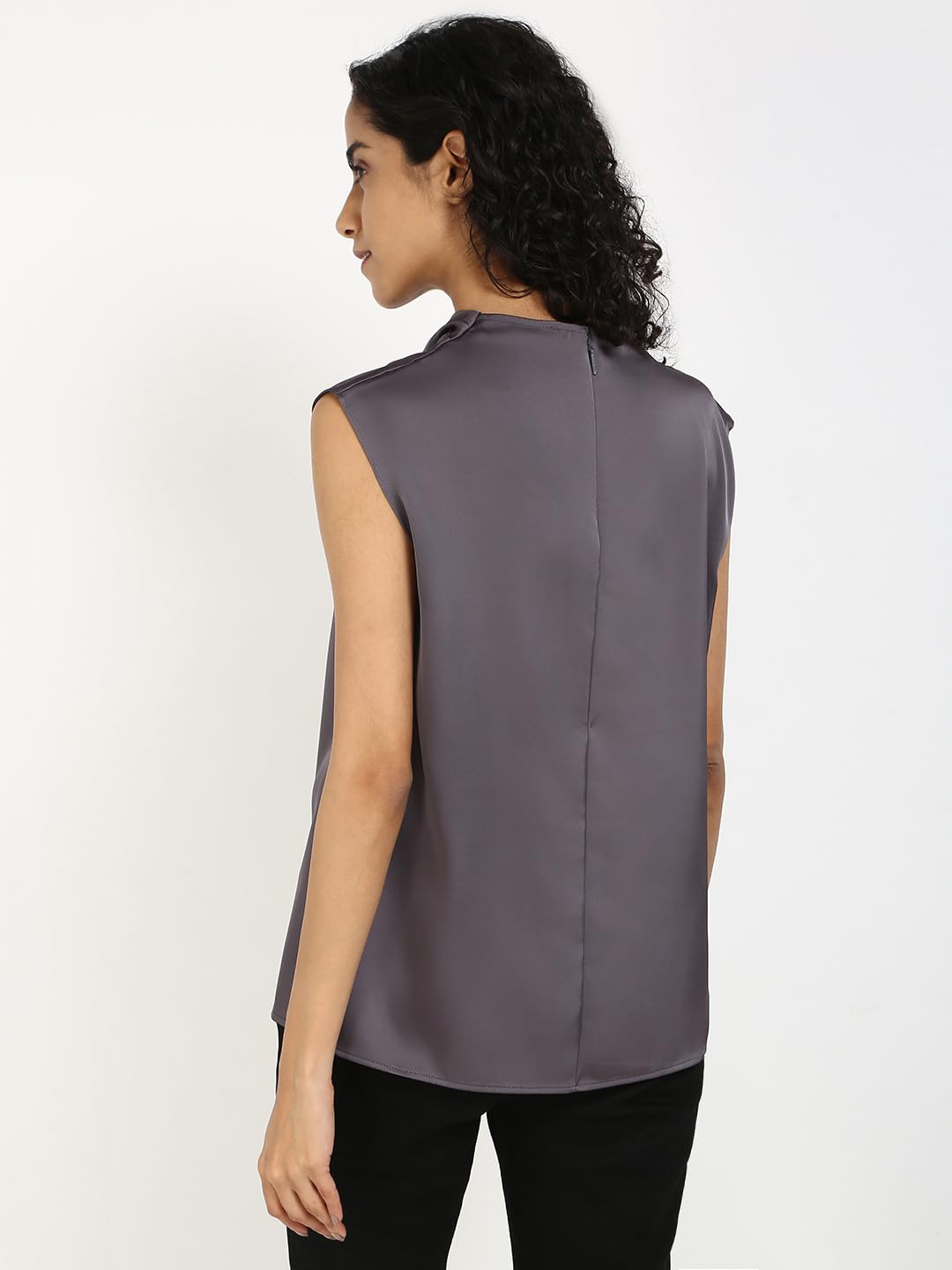 Calvin Klein Satynowa bluzka damska z dekoltem w łódkę z satynową bluzką, Szary, XS