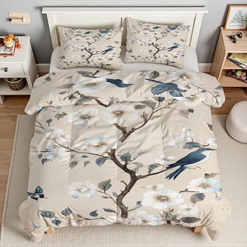 Housse couette en microfibre douce 200x200 motif oiseau fleurs