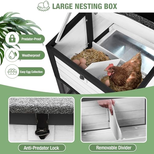 Image of Mobile Chicken Coop with Wheels, Large Outdoor Hen House with Run for 4-6 Chickens, Weatherproof Asphalt Roof, Sectionable Nesting Box & Pull-Out Tray, 82.4 inch L x 25.8 inch W x 44.1 inch H - Black