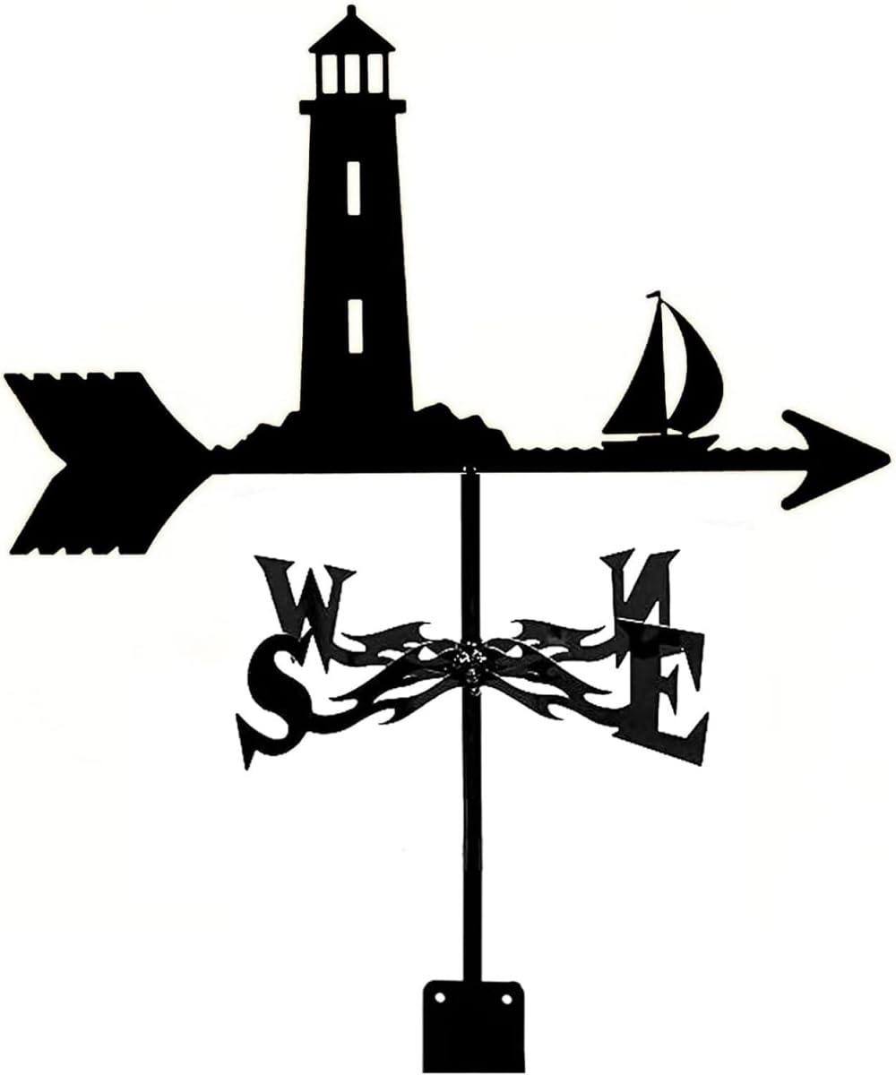 WIQUYBML Antique Style Garden Decorative Weather Vane, Lighthouse Metal Rustproof Wind Direction Indicator for Patio Roof Yard Ornament