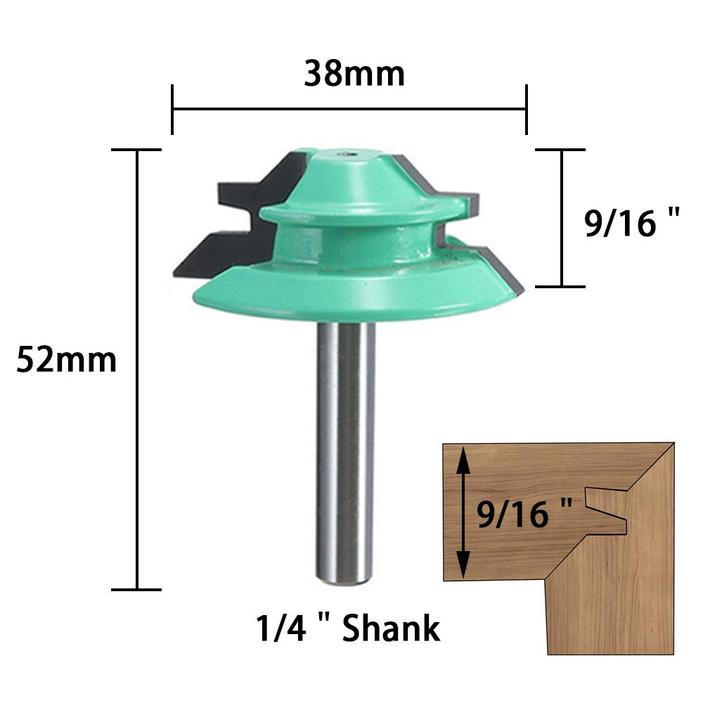 Wolfride 45 Degree Lock Miter Router Bit Set 1/4 Inch Shank 45 Degree Miter Joint Router Bits (3PCS)
