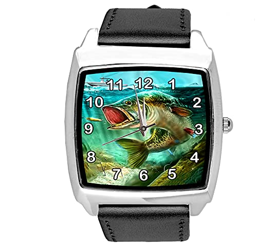 Montre à quartz carrée TAPORT pêcheur : l'accessoire cuir noir idéal en plein air