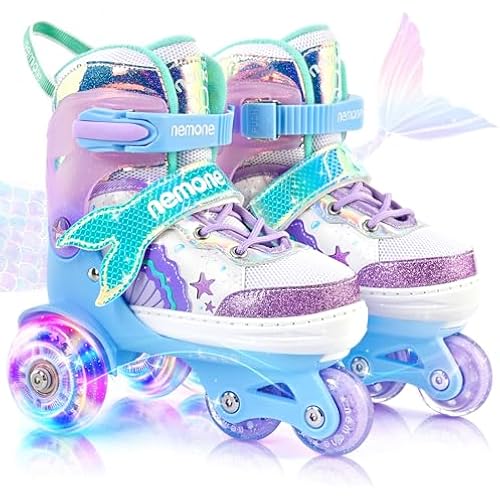 NEMONE Mermaid Adjustable Light up Roller Skates for Girls Boys