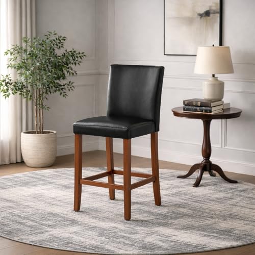 Image of HomePop Counter Stool, 29-Inch, Black Faux Leather