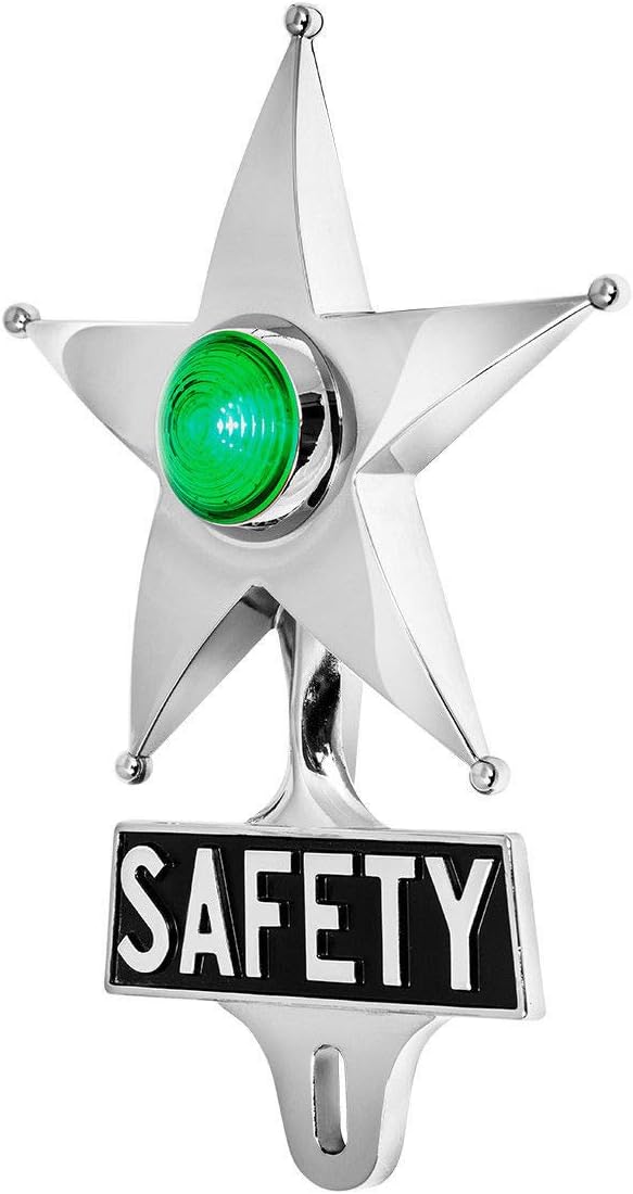 KNS Accessories KC8708 Green LED Safety Star License Plate Topper, Vintage Classic Car Safety Star License Plate Topper