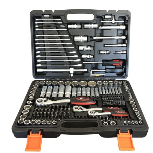 Estuche de herramientas completo de 226 piezas, incluye carracas, llaves de vaso, puntas imantadas tipo torx, allen, planas y phillips. Incluye Articulaciones universales y maletín de ordenación.