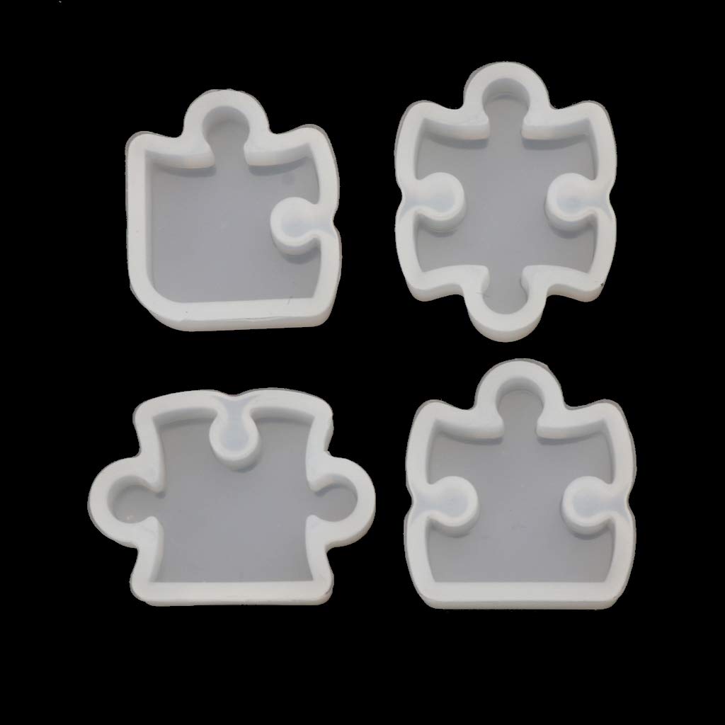 KANGneei Jewelry Molds, 4 Pieces Puzzle Gemstone Crystal Mold Silicone Mould DIY Jewelry Pendant Making Tool