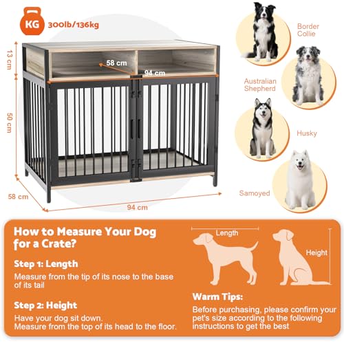 Gimars Hundebox 94×58×63 cm mit Tischplatte und Schublade, robuste Indoor-Hundebox für kleine, mittlere und große Hunde