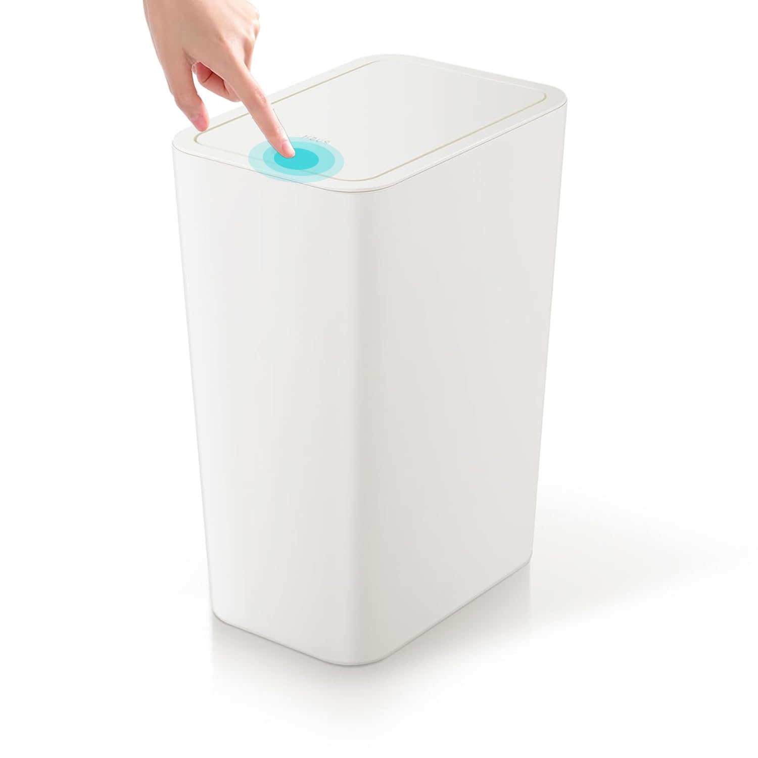 Slim Bathroom Bin with Lid, 10L Bedroom Bin with Pop-Up Push-Button Lid Small Thin Plastic Bins, Narrow Trash Can Anti-Odour Pet Proof Waste Basket for Toilet,Kitchen,Living Room,Office