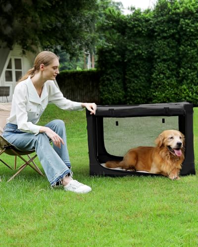 24 Inch Collapsible Travel Dog Crate for Medium Large Dogs, Portable Dog Crate 4-Door Foldable Soft Kennel with Durable Mesh Windows for Indoor & Outdoor Travel, with Storage Bag,Black - Image 3