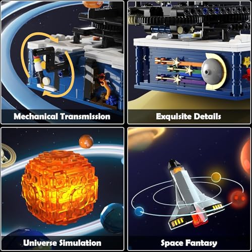 Image of SKY LINE OCEAN Spinning Solar System Building Set - 775 PCS Rotating Planet Model with Glowing Sun & Rocket, Compatible with Major Brands, STEM Educational Toy for Boys & Girls Ages 8-14
