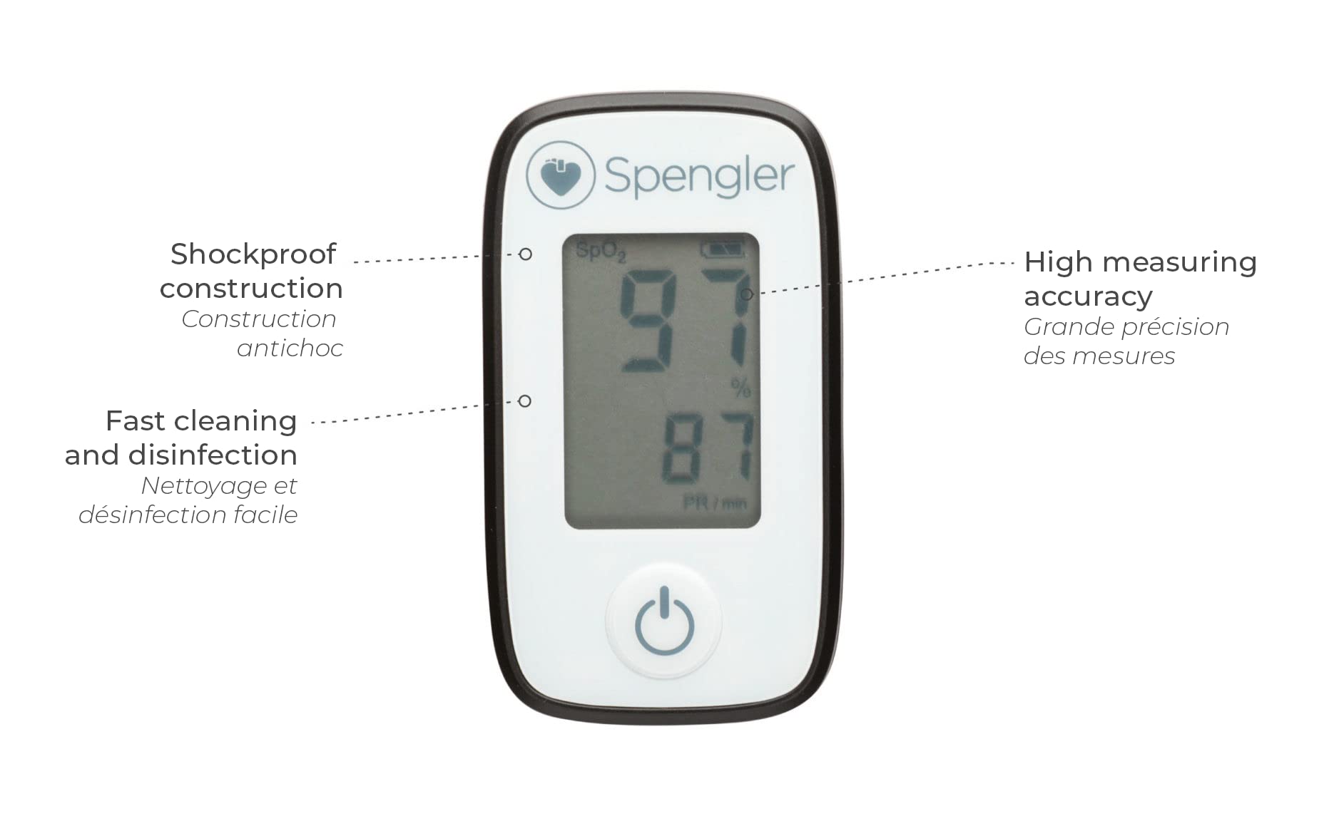 SPENGLER Oxygo, Oxymètre de Pouls Digital Portable, Ultra-Performant, Grande Précision des Mesures, Résistant aux Chocs, Facile à Nettoyer