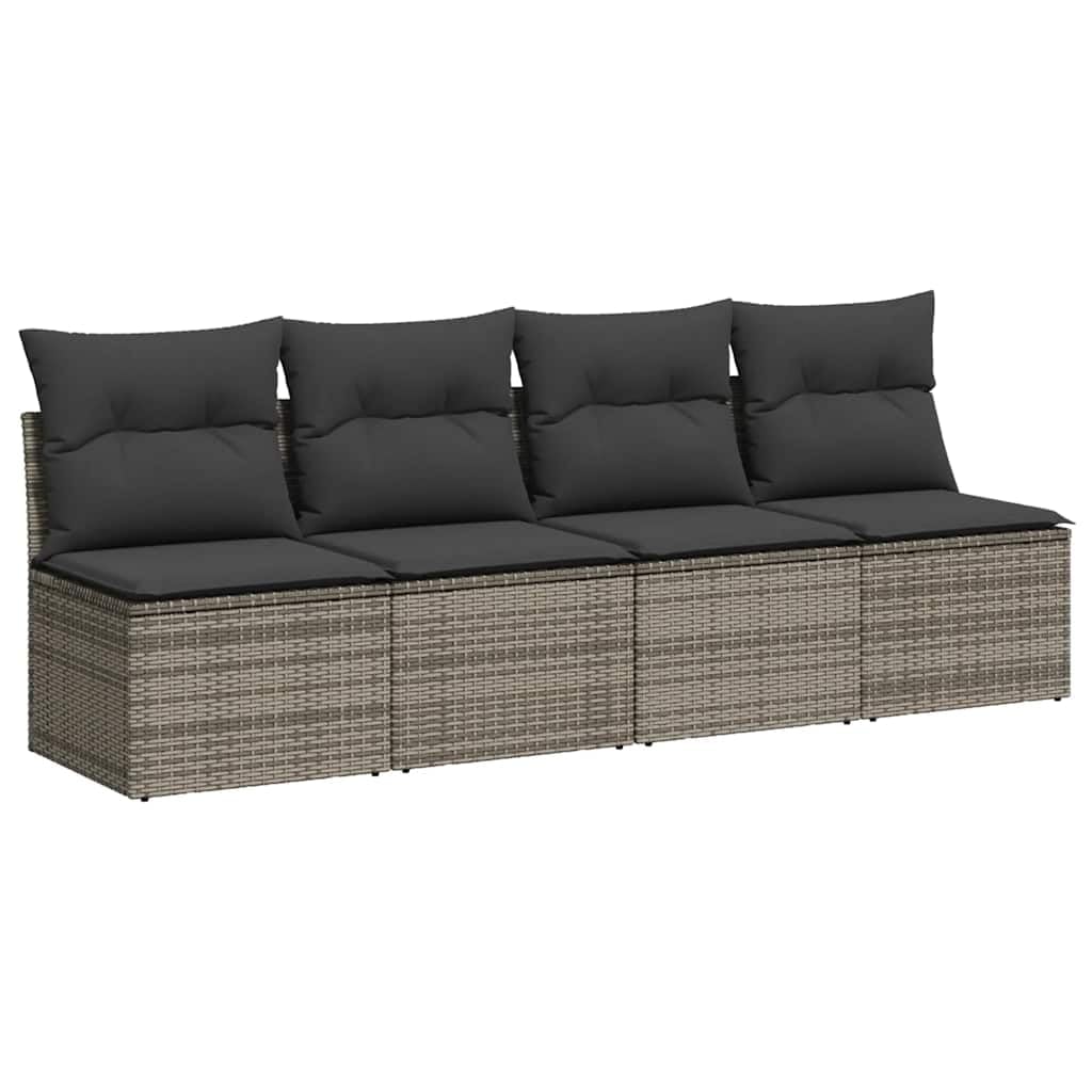 Canapé de Jardin 4 Places Résine Tressée Gris avec Coussins
