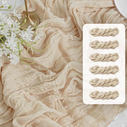 Image of FEXIA 6 Pack Beige Gauz Table Runner 35x120 Inches for Centerpiece Table Decorations Ivory Cheesecloth Rustic Boho Table Runner for Bridal Shower Wedding Party First Communion Centerpiece Engagement