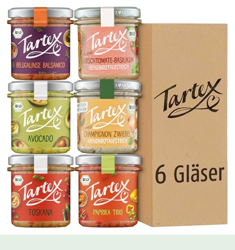 Tartex Bio Brotaufstrich Herzhaft I Veganer Aufstrich I Neuheiten Box I 6 Gläser im Vorteilspack I lecker aufs Brot oder als Dip I 815g