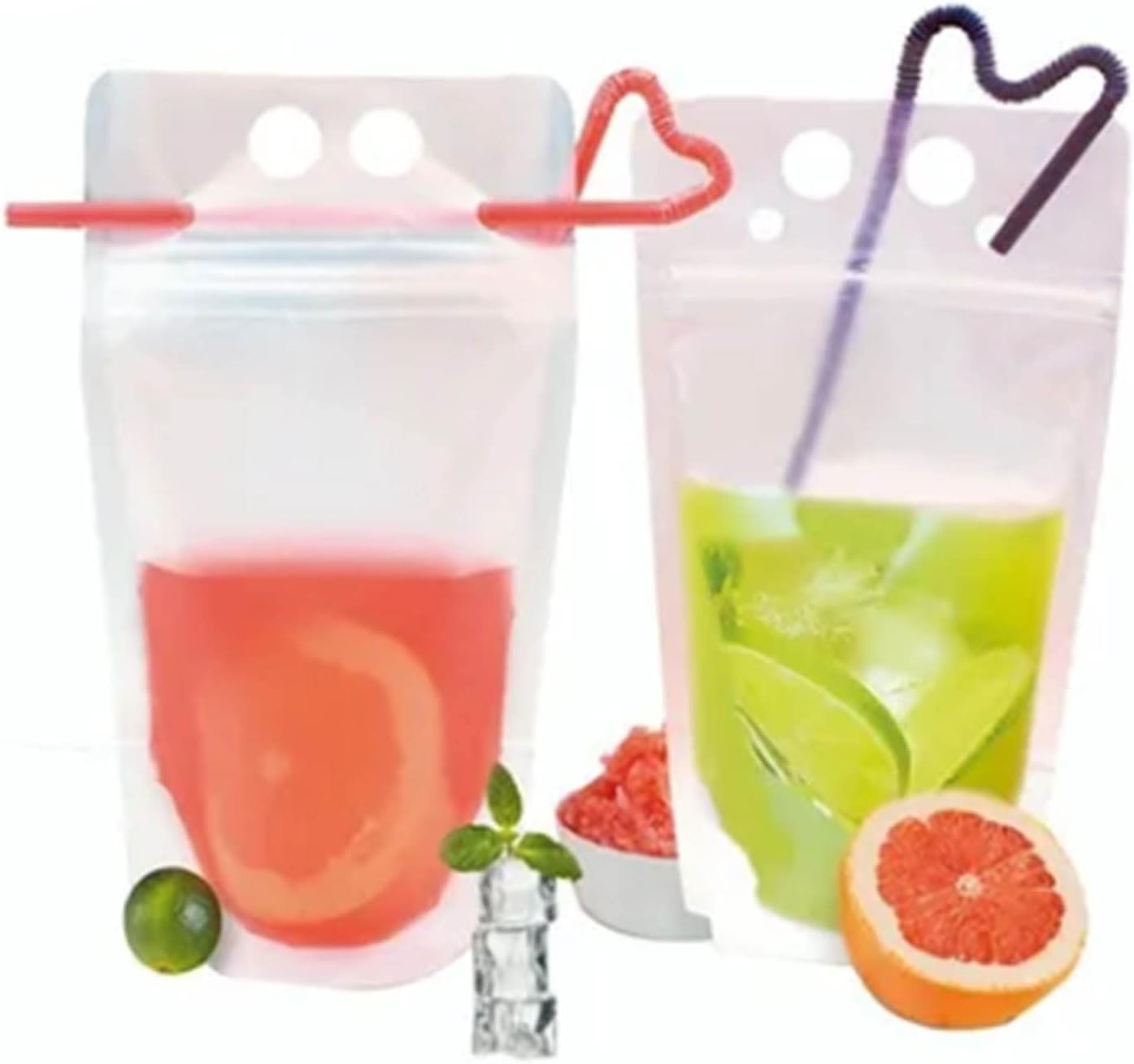 BORDSTRACT Drink Pouches, 50PCS Drink Bags for Adults with 50 Straw, Plastic Frosted