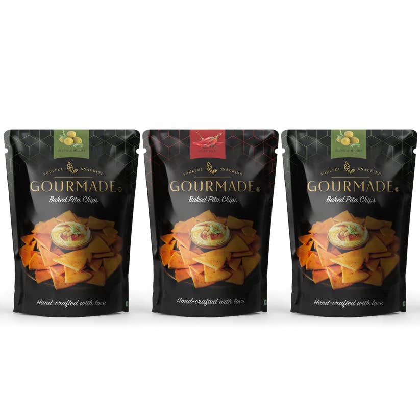 Gourmade Soulful Snacking Pita Chips Snacking Combo, 375g | 2 x Olive & Herbs and 1 x Chipotle (125gms ecah - Pack of 3) | Baked Chips | Bar Party Snacks | Dip Chips | Starter Chips | Nachos & Tortillas-image-46