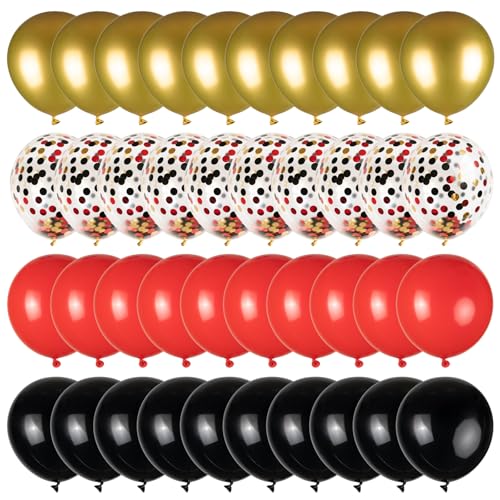 Image of 100pcs Black Gold Red Balloons, 12inch Red Black and Metallic Gold Confetti Balloons for Birthday, Anniversary, Casino Night, Graduation, Hollywood Movie Night Party Decorations