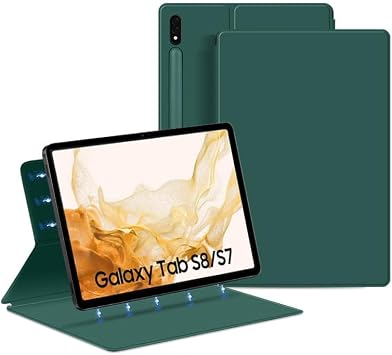 Magnetic Case for Galaxy Tab S8 11 inch 2022 SM-X700/SM-X706/S7 2020 SM-T870/T875 with S-Pen Holder, Lightweight and Slim Magnetic Stand Case with Auto Sleep/Wake, DarkGreen