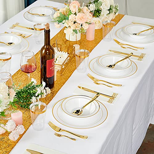 Jolly Party 50Pcs Plastic Bowls With Gold Rim-12Oz Disposable Soup Bowls thumb #6