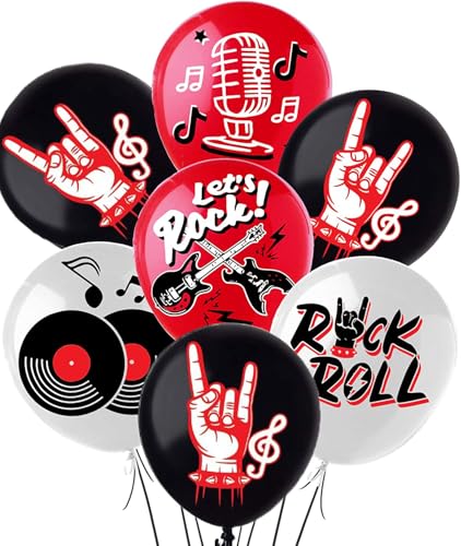 Rock and Roll Party Decoration Balloons 12'' Latex Balloons for Music Theme Party Decorations 1950's Birthday Party Supplies 50s 60s Rock Party Favors