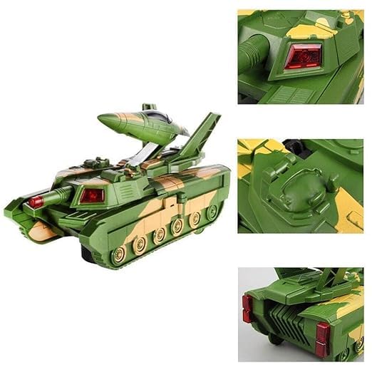 KRIREEN Electric Automatic Deformation 2 in 1 Battery Operated Tank and Fighter Jet Airplane Toy for Kids, Bump & Go with Flashing Light, Sound & Music, (Multicolour) 4