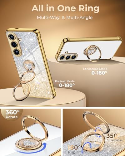 Image of XYZ for Galaxy S26 Plus Case with Stand, for Samsung Galaxy S26 Plus Case with Double Ring, Women Girls Bling Luxury Glitter Clear Phone Case Cover Heart for Samsung S26 Plus, Gold