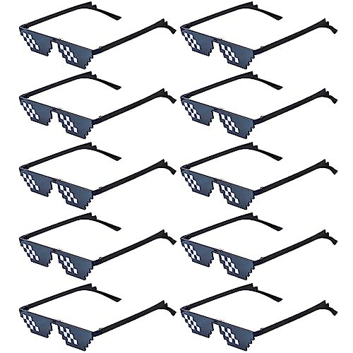 KIMOBER 10 Pack Sunglasses,Black 8 Bits Pixelated Mosaic Gamer Glasses for Men Women Kids Photo Props Party Favors