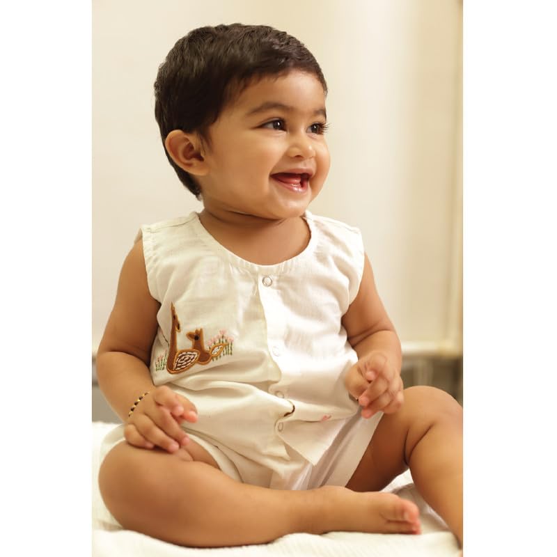 Image of Cotton Jhabla Set for Infants and Toddlers | Snap Buttons Jabla |Soft Mulmul |Breathable and Comfortable | Top with Diaper friendly bottoms