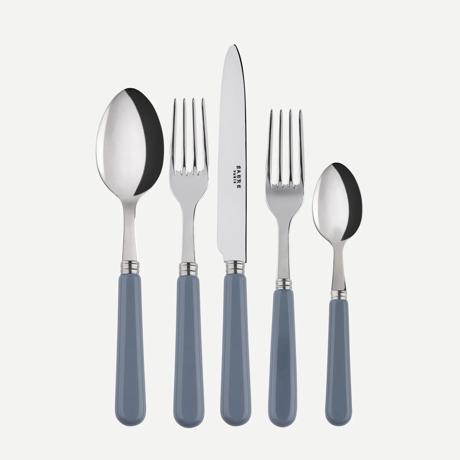SABRE PARIS - Couverts de table 5 pièces - Icône - Couteau, fourchette, cuillère à soupe, cuillère à café et fourchette à gâteau - Acier inoxydable et acrylique - Passe au lave-vaisselle - Gris