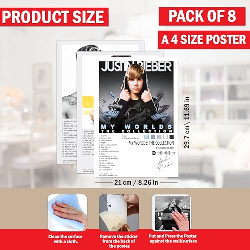 Image of Wonder Hub Wall Posters 8x12 inch (A4 Size) Included Self Adhesive on Back Wall Decor Posters Wall Art For Bedroom, Living room, Office, Dining Room (Justin)