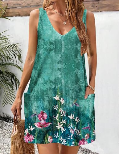 Image of Zeagoo Womens Summer Dress 2026 Loose V Neck Sleeveless Sundresses Swimsuit Coverup with Pockets Floral Tank Dresses