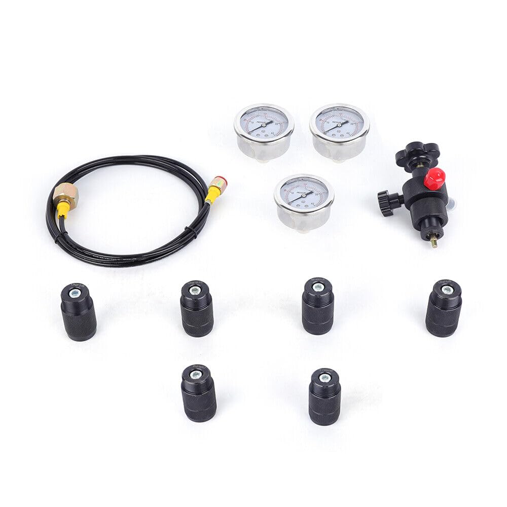 Kit di ricarica per accumulatore di azoto idraulico, kit di prova della pressione di ricarica dell'azoto per accumulatore idraulico a 3 manometri, kit di riempimento di azoto, sistema di prova della