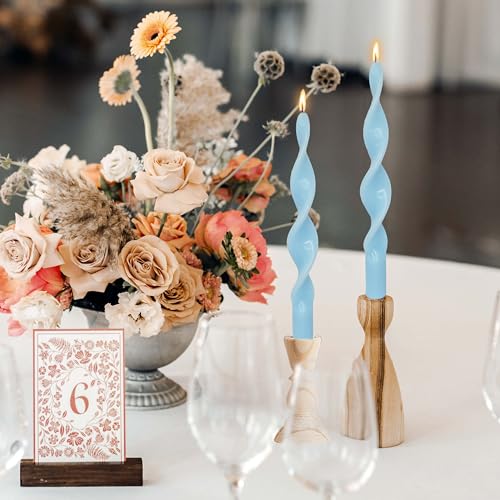Image of Smokeless Blue Spiral Taper Candle Handmade Unscented Candlesticks 10 Inch Long Twisted Candles for Candlelight Dinner Holidays Home Decor 2 Pcs
